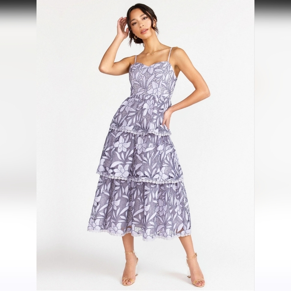 Just Me Floral Crochet Lace Tiered Midi Dress Size Large